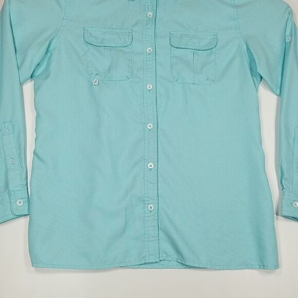 Cabelas Shirt Womens Large Button-Down Regular Fit Long Sleeve Green White - Picture 3 of 10